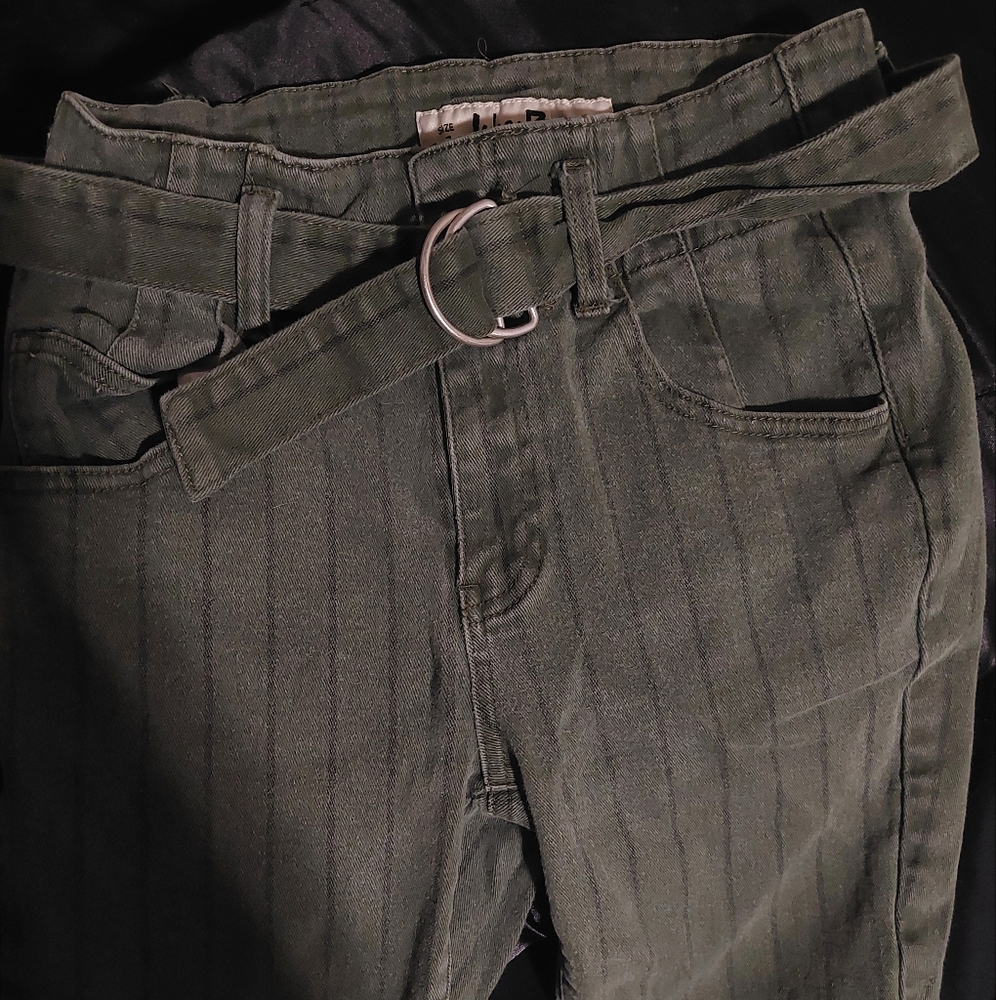 Indigo Rein Army Green Stripe Skinny Jeans W/ Belt Womens Juniors 7 W28 L27